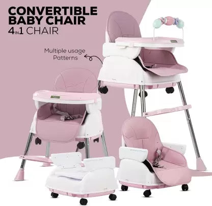 Baby Chair Convertible High Chair for Kids with Adjustable Height and Foldable Footrest|Cushion Feeding Seat for Toddler|Safety Belt Boys&Girls 6 Months to 5 Years