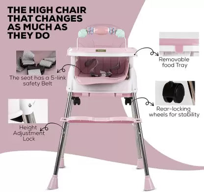 Baby Chair Convertible High Chair for Kids with Adjustable Height and Foldable Footrest|Cushion Feeding Seat for Toddler|Safety Belt Boys&Girls 6 Months to 5 Years