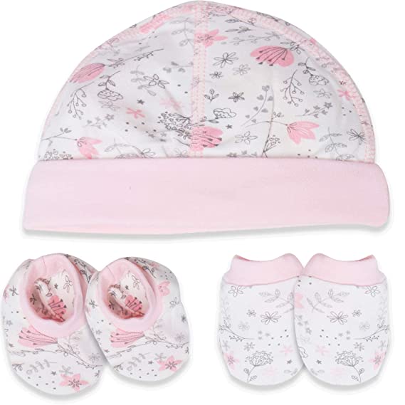 Cotton Baby Mittens, Booties & Cap Set for New Born Baby | Newborn Baby Clothes Essentials for Winter(Assorted)
