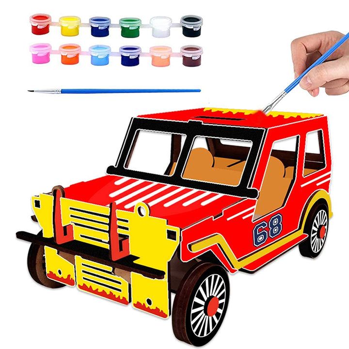 Webby DIY Build & Paint Wooden Movable Car Model Toy for Kids