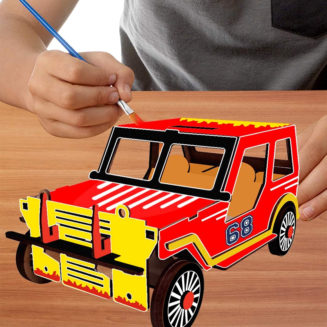 Webby DIY Build & Paint Wooden Movable Car Model Toy for Kids