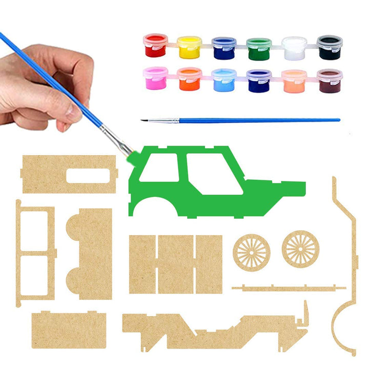 Webby DIY Build & Paint Wooden Movable Car Model Toy for Kids