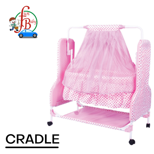 Funbaby New Born Baby Swing Baby Cradle Baby Crib Jhula with Mattress Pillow Adjustable Height and Mosquito Net Bassinet & Wheels