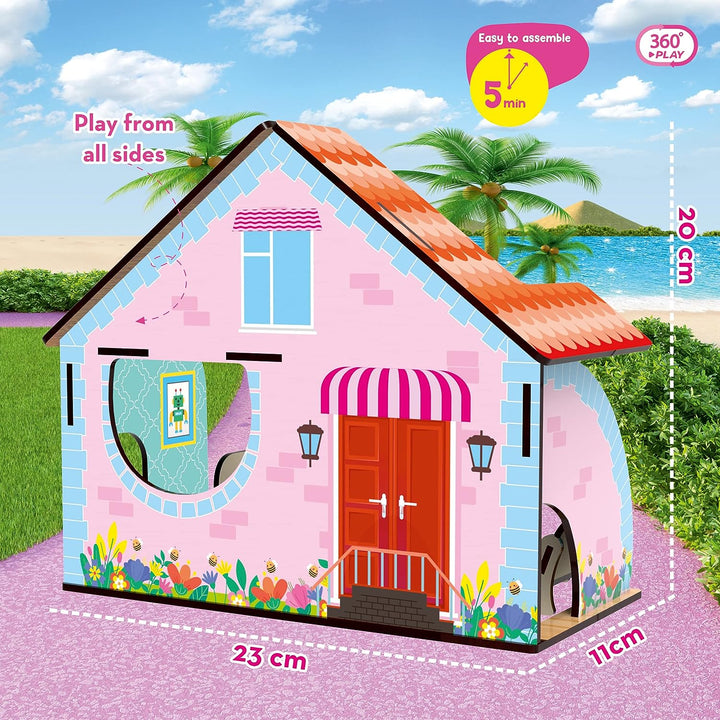 Webby Dream Girl Beach House Wooden Doll House for Girls, Toys for Girls, Doll House with Furniture & Painting Kit, Multicolor