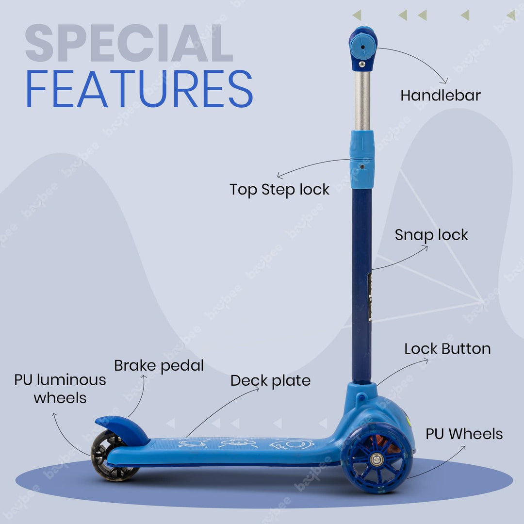 Blaze Storm Skate Scooter for Kids, 3 Wheel Kids Scooter with 3 Height Adjustable Handle, Kick Scooter with LED PU Wheels & Brake | Runner Scooter for Kids 2-10 Years Boys Girls