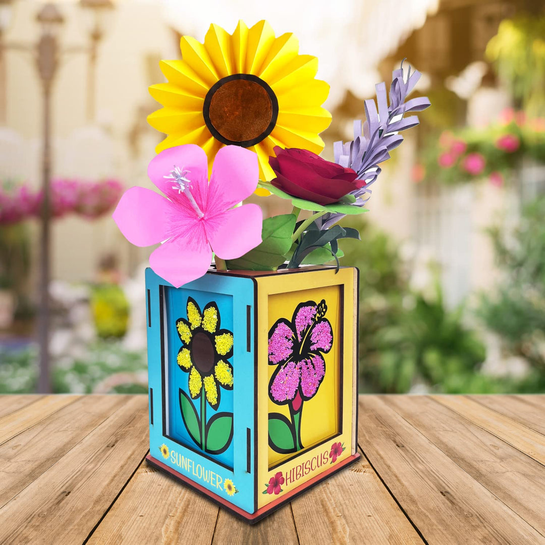Webby DIY Art and Craft Wooden Blooming Flora Box Build & Paint A Multi Sensorial Craft Experience, Activity Kit, Paper Craft Painting Kit for Kids, Boys & Girls