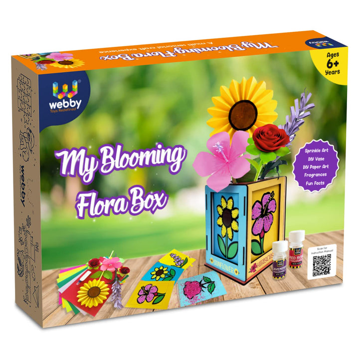 Webby DIY Art and Craft Wooden Blooming Flora Box Build & Paint A Multi Sensorial Craft Experience, Activity Kit, Paper Craft Painting Kit for Kids, Boys & Girls