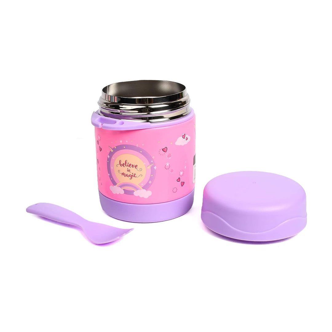 YOUP Stainless Steel Insulated Purple Pink Color Food Jar with Fork MUNCHKIN-325 ml
