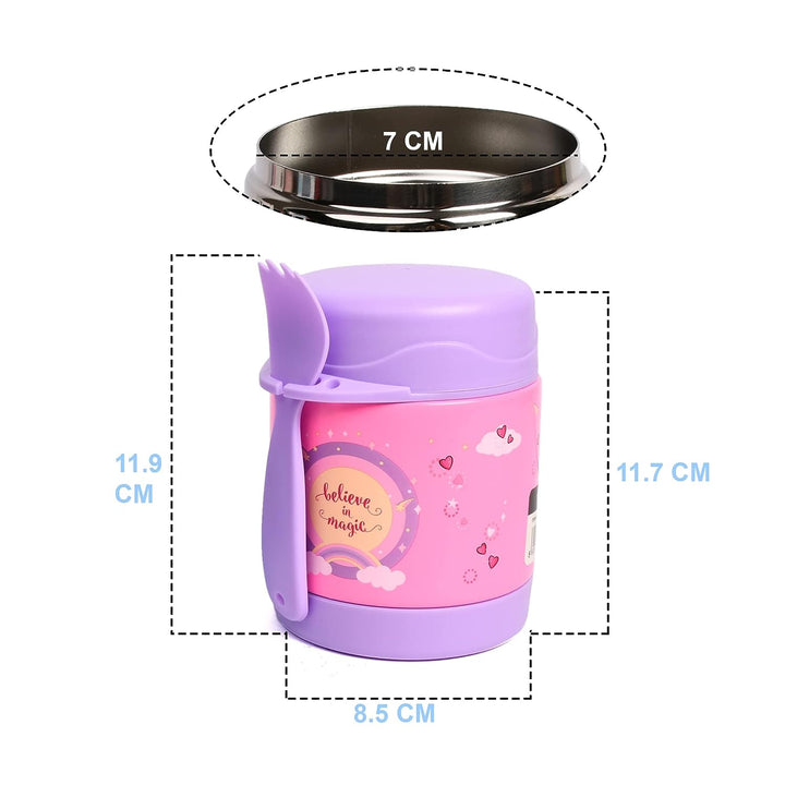 YOUP Stainless Steel Insulated Purple Pink Color Food Jar with Fork MUNCHKIN-325 ml