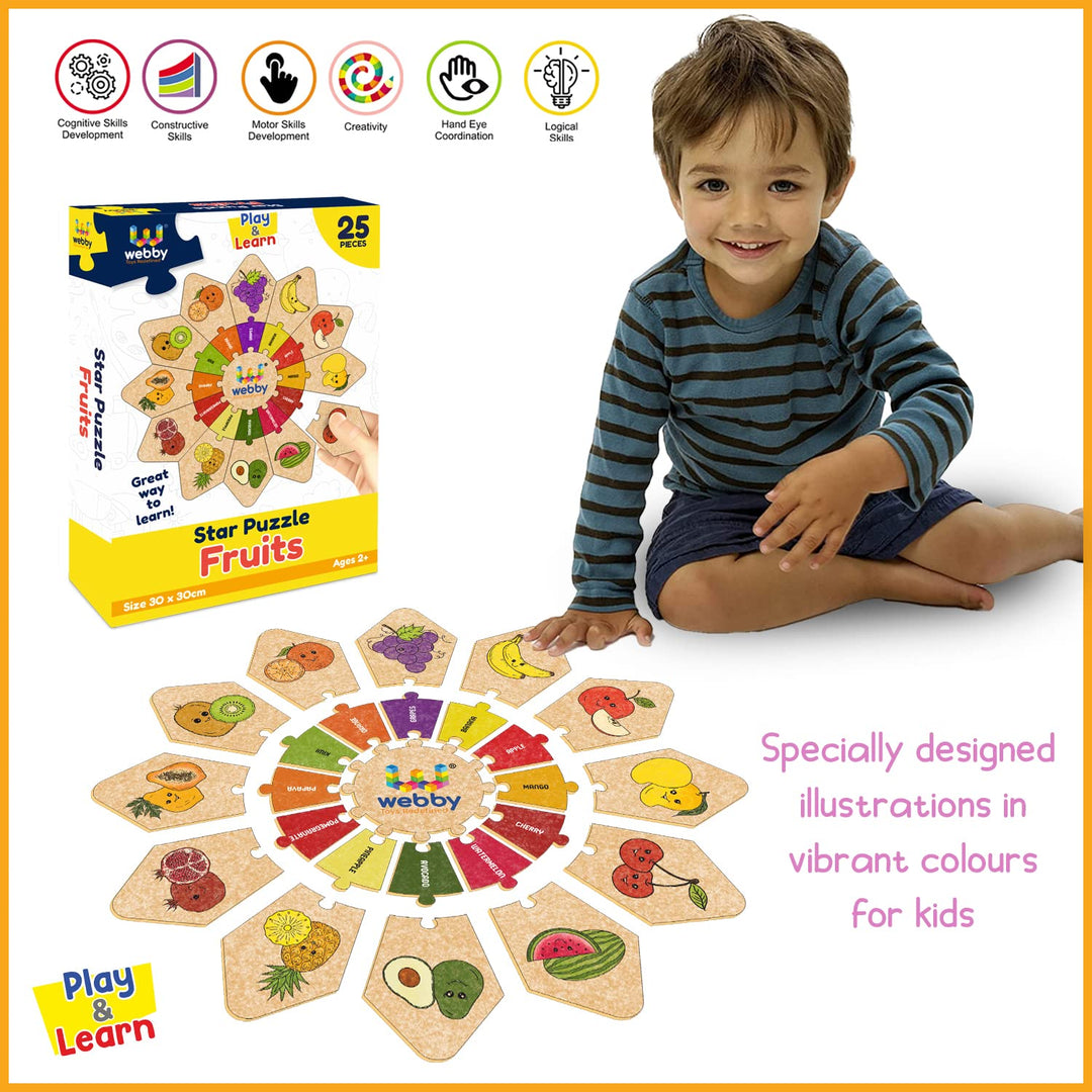 Webby Fruits - Star Jigsaw Puzzle, Montessori Early Educational Pre School Puzzle Toy for 2+ Years Kid (25 Pcs)