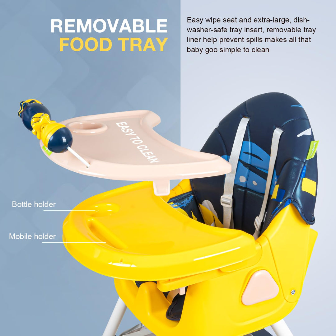 3 in 1 Fiora Baby High Chair for Kids Feeding with Two Height Adjustable, Recline & Wheels, Booster Seat with Food Tray, Belt & Basket, High Chair for Baby 6 Months to 4 Years Boy Girl