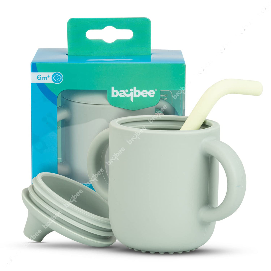 Baby BPA-Free Silicone Sipper Cup Drinking Training Anti Spill Sippy Cup/Glass with Soft Silicone Straw & Lid for Baby and Toddler