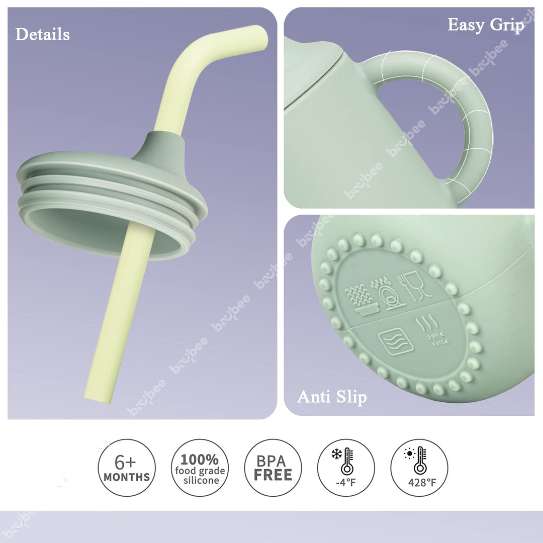 Baby BPA-Free Silicone Sipper Cup Drinking Training Anti Spill Sippy Cup/Glass with Soft Silicone Straw & Lid for Baby and Toddler