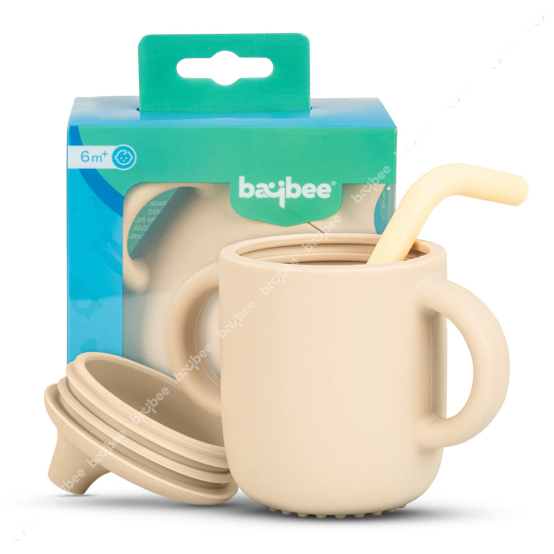Baby BPA-Free Silicone Sipper Cup Drinking Training Anti Spill Sippy Cup/Glass with Soft Silicone Straw & Lid for Baby and Toddler