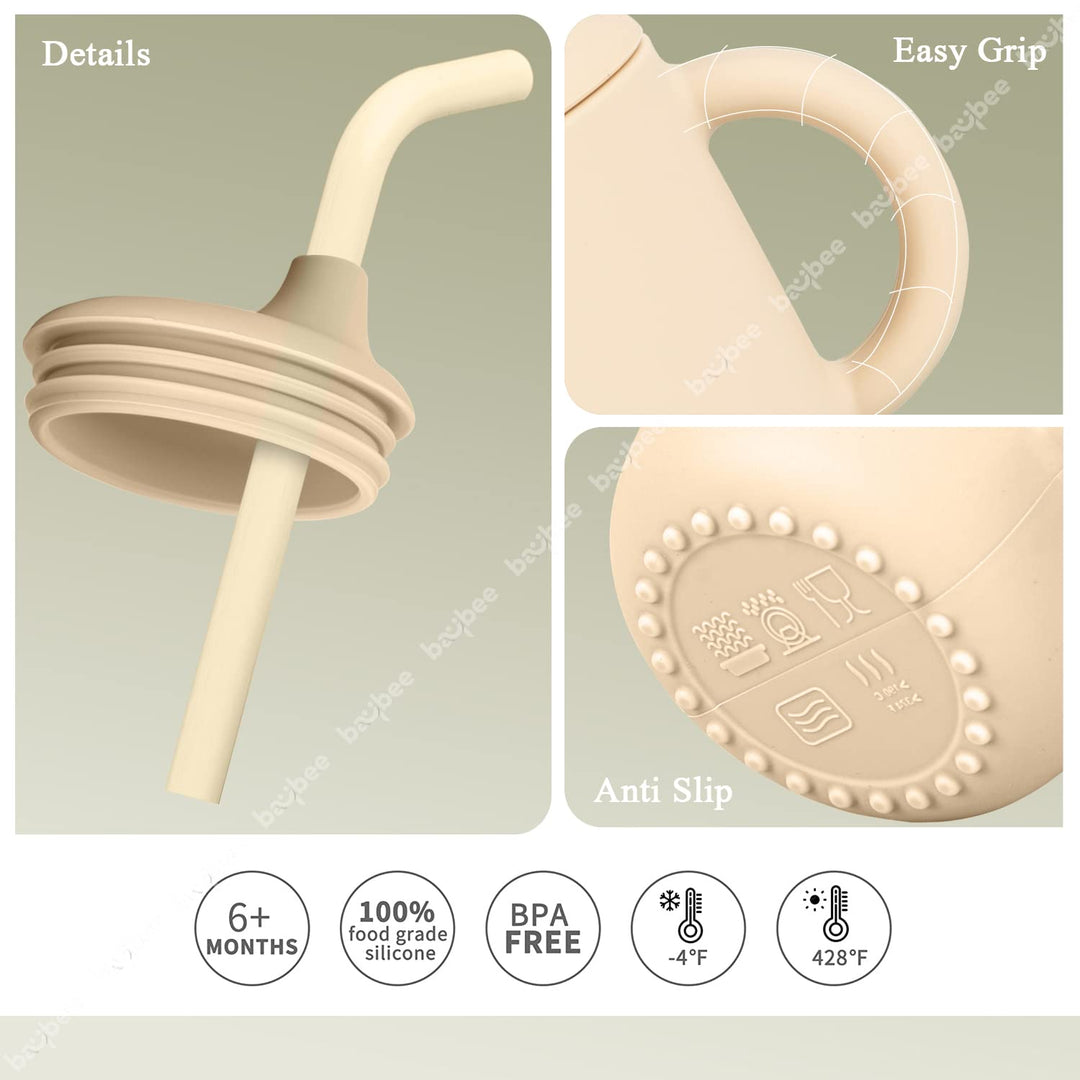 Baby BPA-Free Silicone Sipper Cup Drinking Training Anti Spill Sippy Cup/Glass with Soft Silicone Straw & Lid for Baby and Toddler