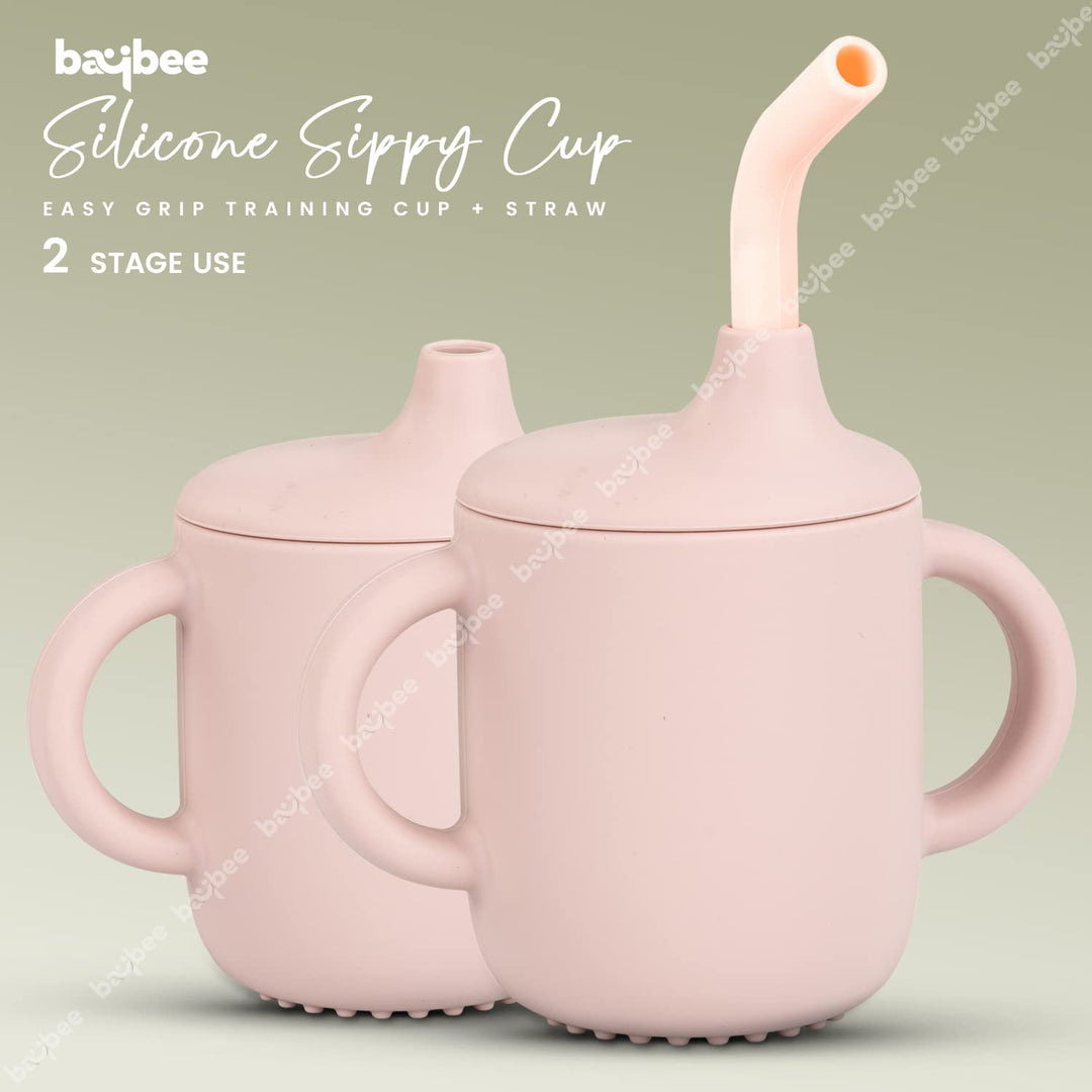 Baby BPA-Free Silicone Sipper Cup Drinking Training Anti Spill Sippy Cup/Glass with Soft Silicone Straw & Lid for Baby and Toddler
