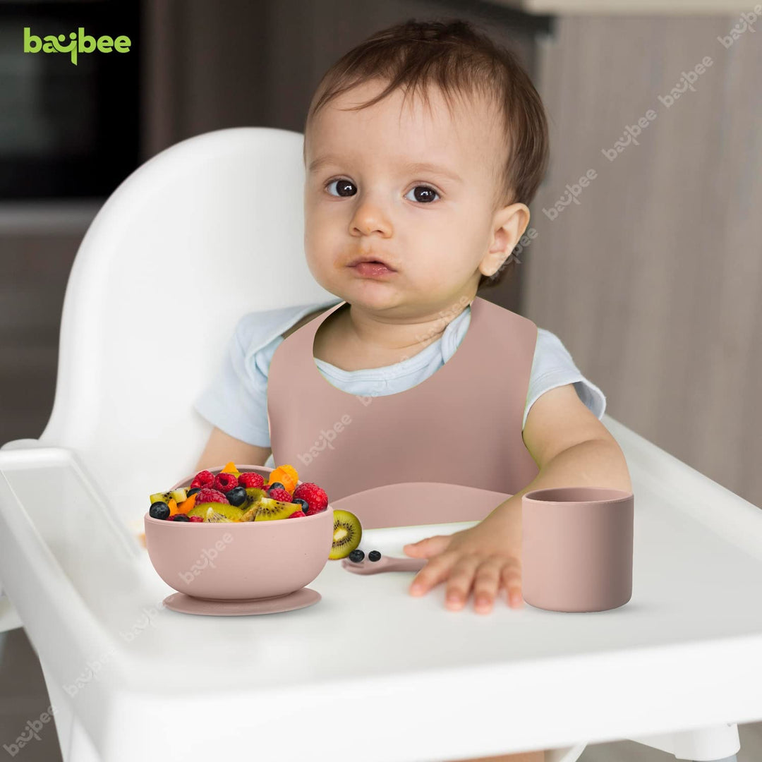 Silicone Baby Feeding Set of 6 Pcs Tableware Kit for Toddler Kids BPA Free Infant Self Eating Utensils Dishwasher & Microwave Safe Food Grade