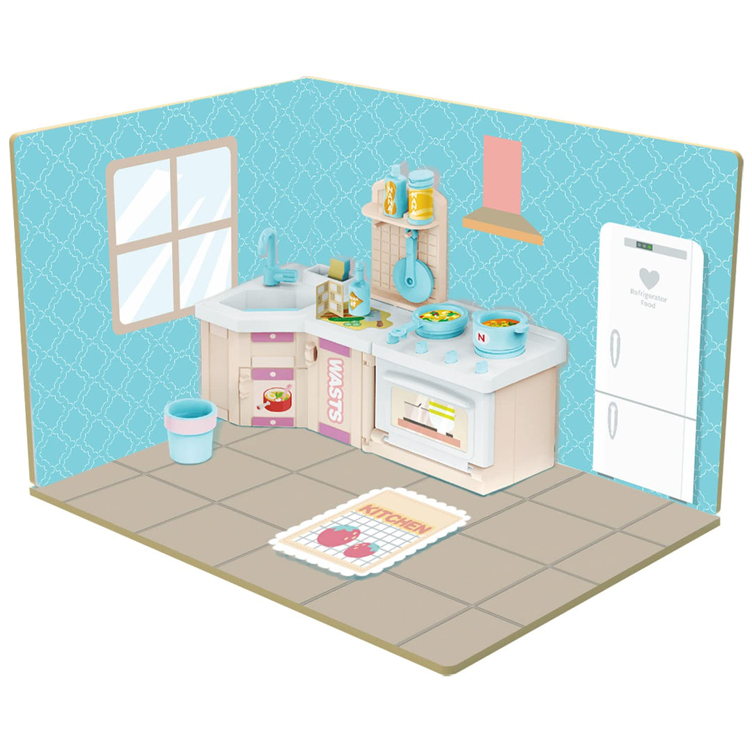Webby DIY Kitchen Room Wooden Doll House with Plastic Furniture, Dollhouse for Girls and Boys