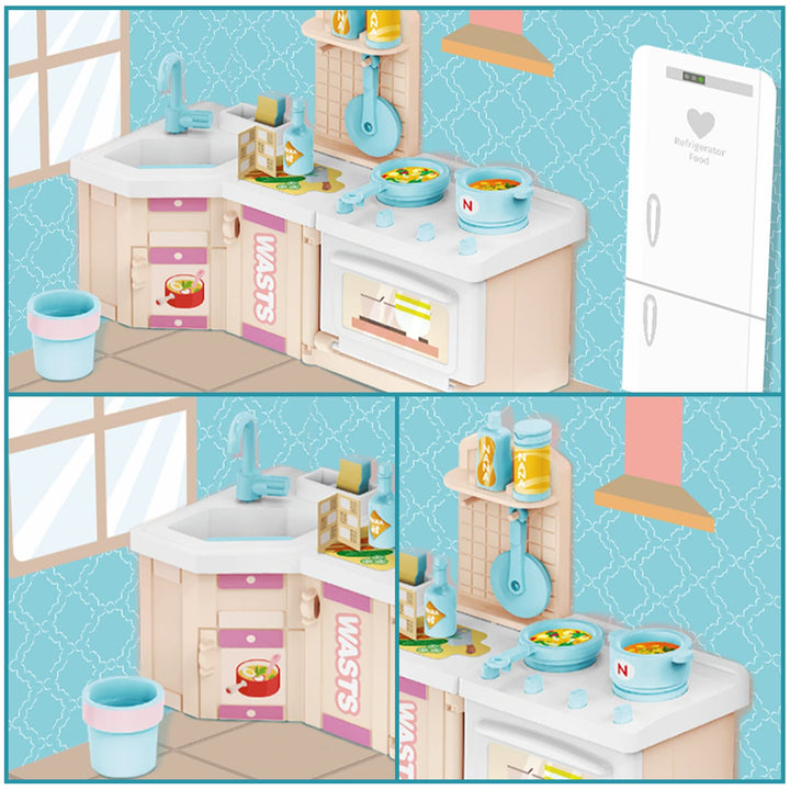 Webby DIY Kitchen Room Wooden Doll House with Plastic Furniture, Dollhouse for Girls and Boys