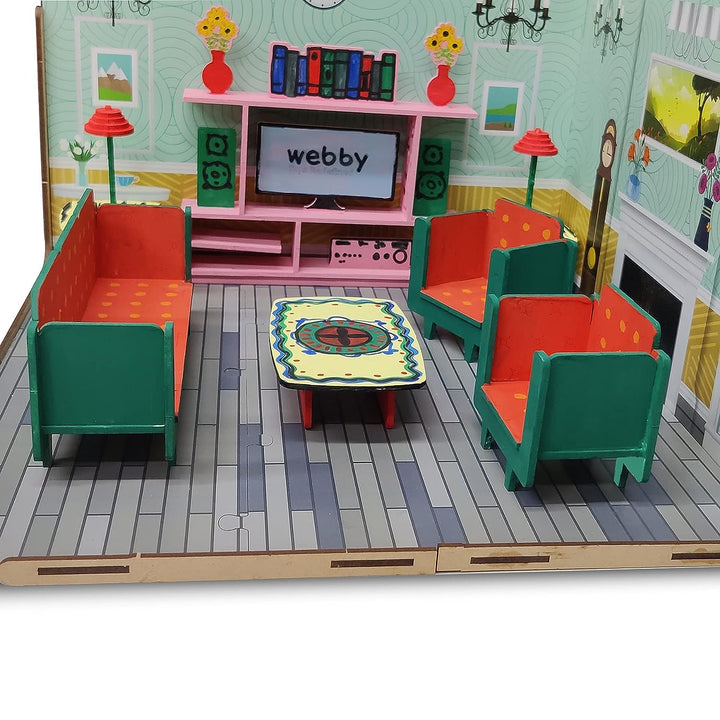 Webby DIY Paint Your Pre-Assembled Living Room Furniture Wooden Dollhouse Kit for Kids
