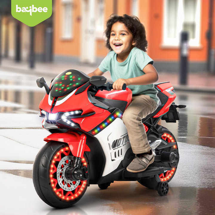 KIDZON Motox Baby Battery Operated Bike for Kids | Rechargeable Ride on Toy Kids Bike with RGB Lights, USB & Music | Big Battery Bike | Electric Bike for Kids to Drive 3 to 8 Years Boys Girls