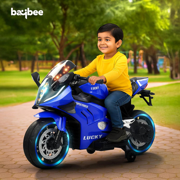 KIDZON Zippio Baby Battery Operated Bike for Kids with Hand Accelerator & Music | Rechargeable Ride on Toy Bike with Training Wheels & LED Light | Electric Bike for Kids to Drive 2 to 8 Years