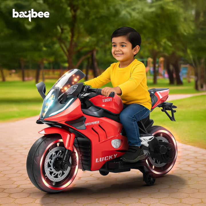 KIDZON Zippio Baby Battery Operated Bike for Kids with Hand Accelerator & Music | Rechargeable Ride on Toy Bike with Training Wheels & LED Light | Electric Bike for Kids to Drive 2 to 8 Years