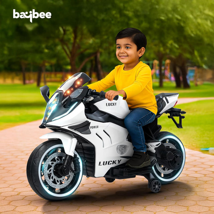 KIDZON Zippio Baby Battery Operated Bike for Kids with Hand Accelerator & Music | Rechargeable Ride on Toy Bike with Training Wheels & LED Light | Electric Bike for Kids to Drive 2 to 8 Years