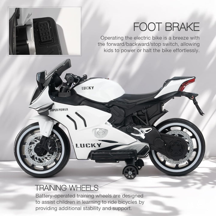 KIDZON Zippio Baby Battery Operated Bike for Kids with Hand Accelerator & Music | Rechargeable Ride on Toy Bike with Training Wheels & LED Light | Electric Bike for Kids to Drive 2 to 8 Years