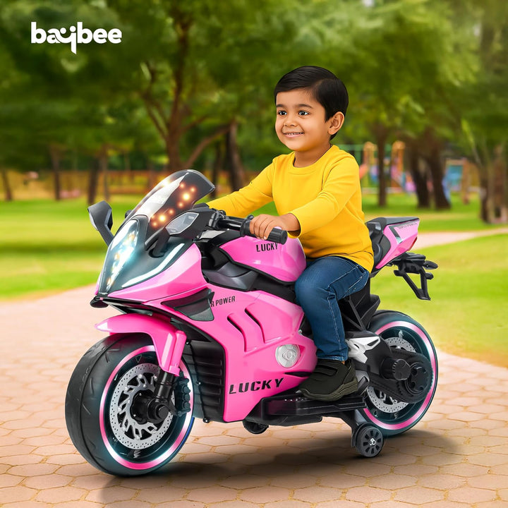 KIDZON Zippio Baby Battery Operated Bike for Kids with Hand Accelerator & Music | Rechargeable Ride on Toy Bike with Training Wheels & LED Light | Electric Bike for Kids to Drive 2 to 8 Years