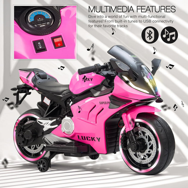 KIDZON Zippio Baby Battery Operated Bike for Kids with Hand Accelerator & Music | Rechargeable Ride on Toy Bike with Training Wheels & LED Light | Electric Bike for Kids to Drive 2 to 8 Years