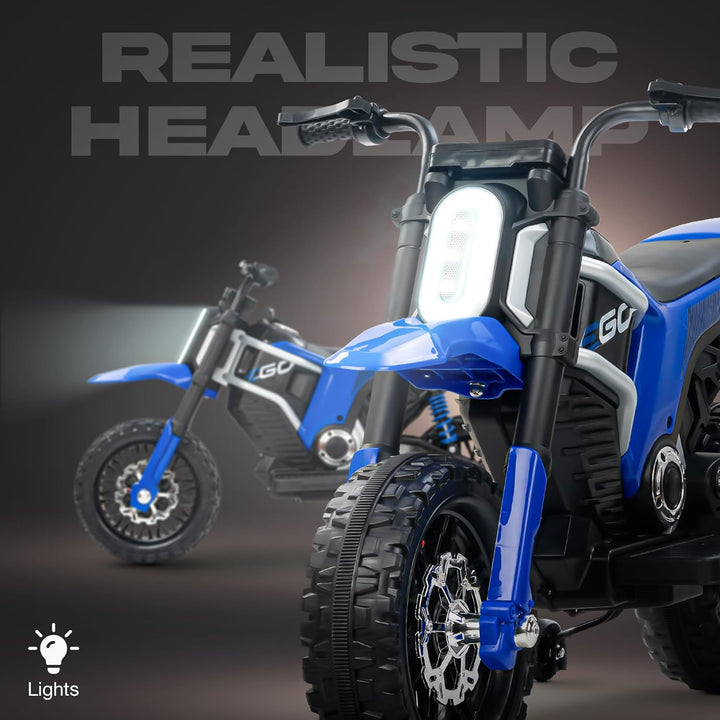 Kidzon Motocross Electric Bike for Kids, Ride on Toys Kid's Bikes with LED Light & Music | Rechargeable Baby Bike | Battery Operated Bike for Kids to Drive 2 to 9 Years Boys Girl