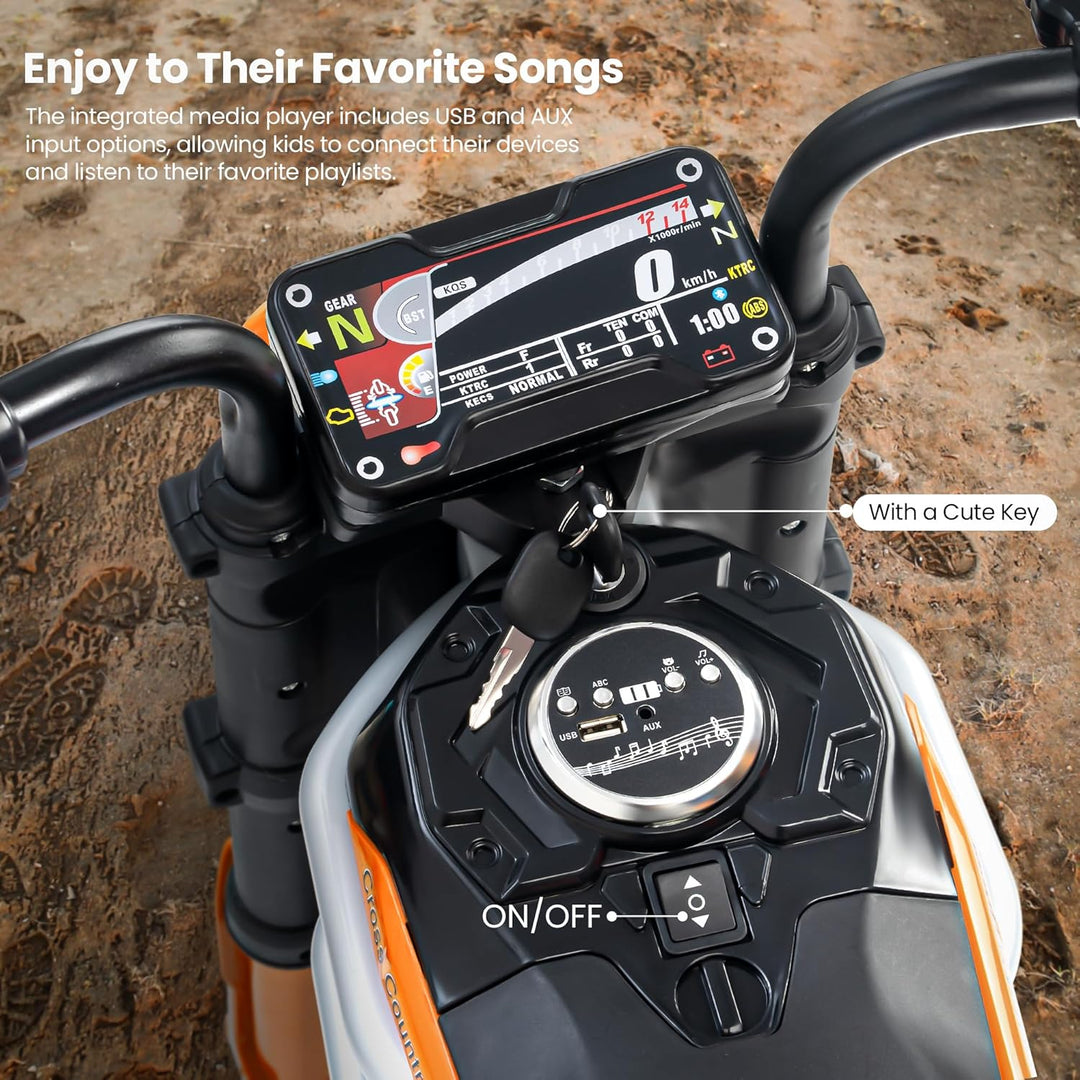 Kidzon Motocross Electric Bike for Kids, Ride on Toys Kid's Bikes with LED Light & Music | Rechargeable Baby Bike | Battery Operated Bike for Kids to Drive 2 to 9 Years Boys Girl