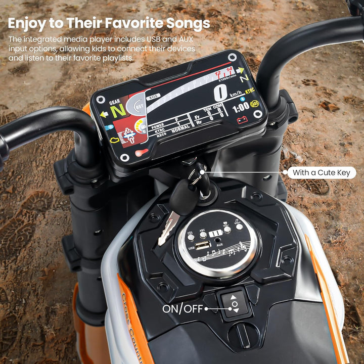 Kidzon Motocross Electric Bike for Kids, Ride on Toys Kid's Bikes with LED Light & Music | Rechargeable Baby Bike | Battery Operated Bike for Kids to Drive 2 to 9 Years Boys Girl
