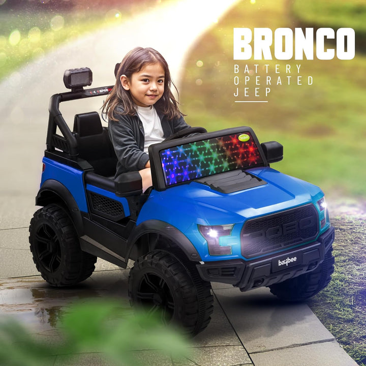 KIDZON Bronco Battery Operated Jeep for Kids, Ride on Toy Kids Car with RGB Windshield Light & Music | Electric Jeep Battery Car | Baby Big Car for Kids to Drive 3 to 8 Years Boys Girls