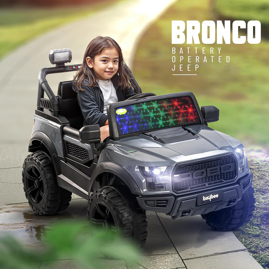 KIDZON Bronco Battery Operated Jeep for Kids, Ride on Toy Kids Car with RGB Windshield Light & Music | Electric Jeep Battery Car | Baby Big Car for Kids to Drive 3 to 8 Years Boys Girls