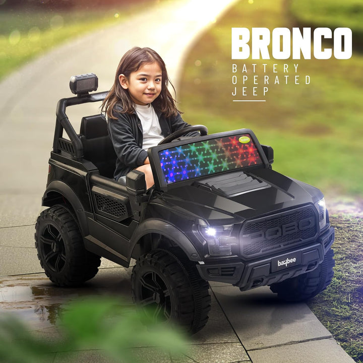 KIDZON Bronco Battery Operated Jeep for Kids, Ride on Toy Kids Car with RGB Windshield Light & Music | Electric Jeep Battery Car | Baby Big Car for Kids to Drive 3 to 8 Years Boys Girls