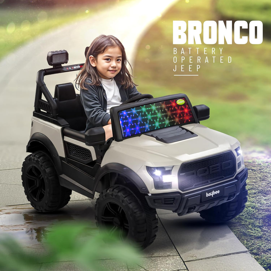 KIDZON Bronco Battery Operated Jeep for Kids, Ride on Toy Kids Car with RGB Windshield Light & Music | Electric Jeep Battery Car | Baby Big Car for Kids to Drive 3 to 8 Years Boys Girls