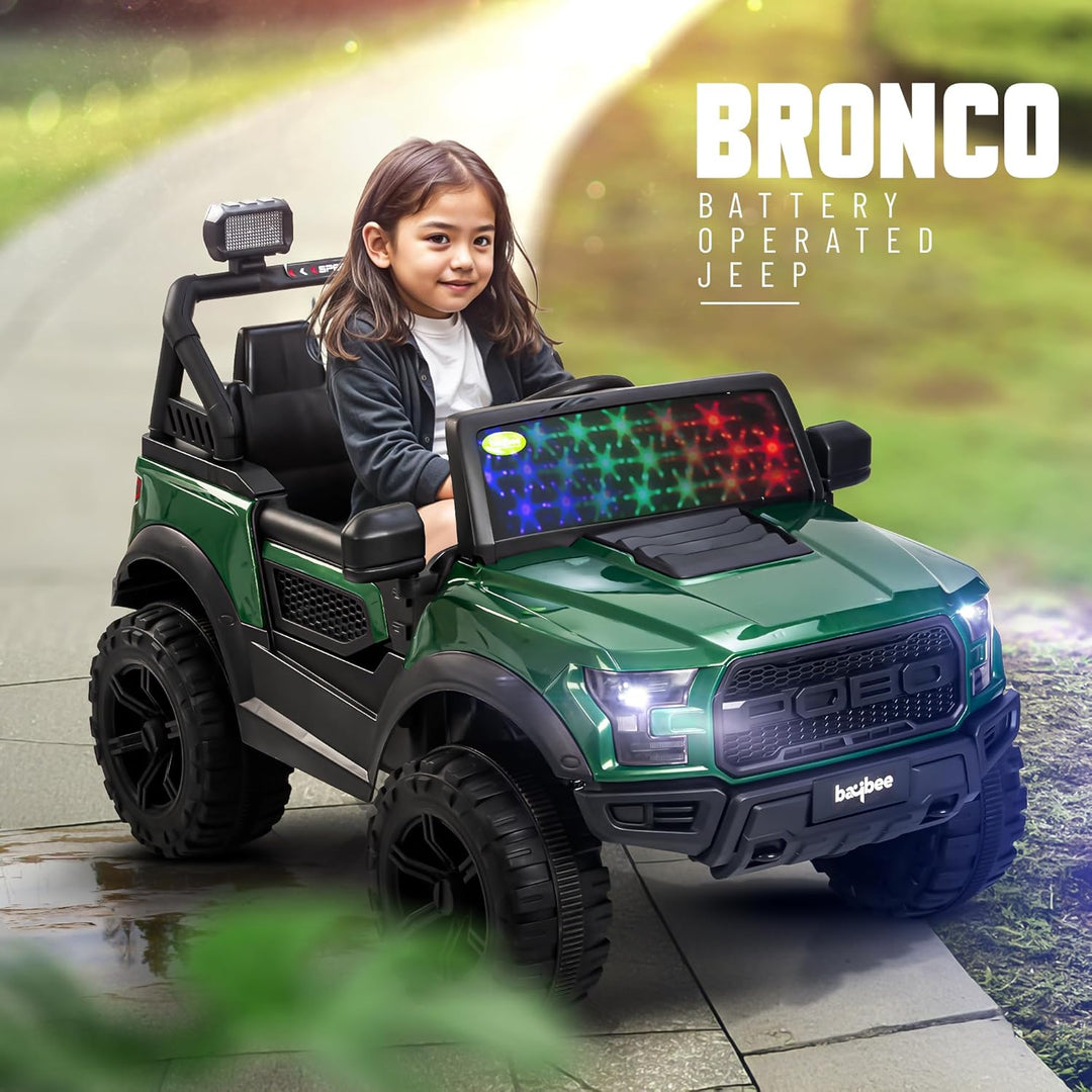 KIDZON Bronco Battery Operated Jeep for Kids, Ride on Toy Kids Car with RGB Windshield Light & Music | Electric Jeep Battery Car | Baby Big Car for Kids to Drive 3 to 8 Years Boys Girls