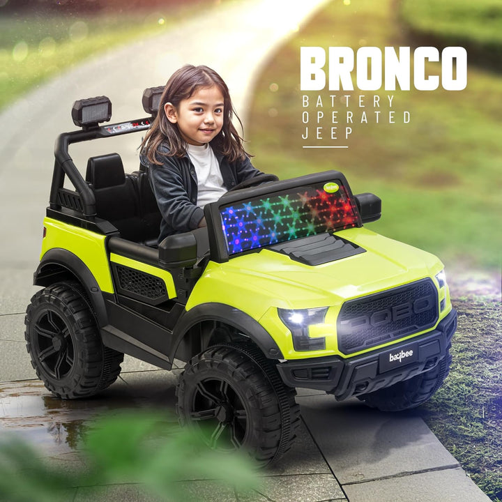 KIDZON Bronco Battery Operated Jeep for Kids, Ride on Toy Kids Car with RGB Windshield Light & Music | Electric Jeep Battery Car | Baby Big Car for Kids to Drive 3 to 8 Years Boys Girls