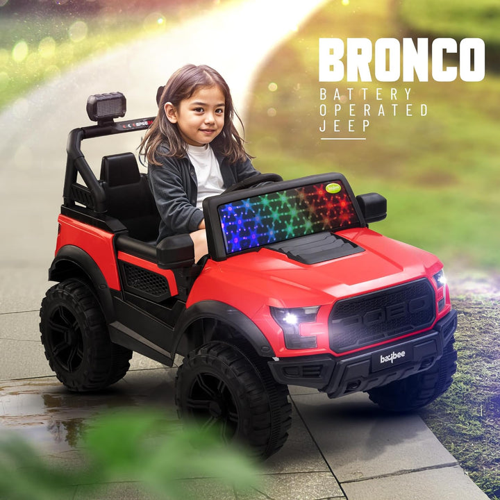 KIDZON Bronco Battery Operated Jeep for Kids, Ride on Toy Kids Car with RGB Windshield Light & Music | Electric Jeep Battery Car | Baby Big Car for Kids to Drive 3 to 8 Years Boys Girls