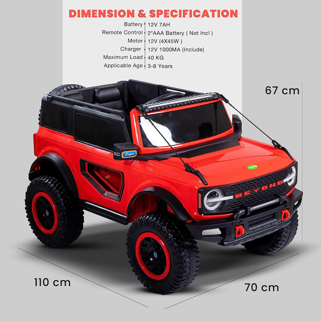 Beyond Kids Battery Operated Jeep for Kids, Ride on Toy Kids Car with LED Light & Music | Baby Big Electric Car Jeep | Rechargeable Battery Car for Kids to Drive 3 to 8 Years