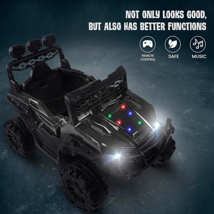Broot Kids Battery Operated Jeep for Kids, Ride on Toy Kids Car with Remote Control, LED Light, Bluetooth & Music, Baby Big Electric Car Jeep, Rechargeable Battery Car for Kids to Drive 3 to 8 Years Boys Girls (Painted Black)