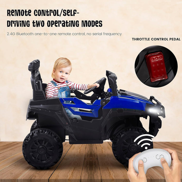 Broot Kids Battery Operated Jeep for Kids, Ride on Toy Kids Car with Remote Control, LED Light, Bluetooth & Music, Baby Big Electric Car Jeep, Rechargeable Battery Car for Kids to Drive 3 to 8 Years Boys Girls (Painted Blue)