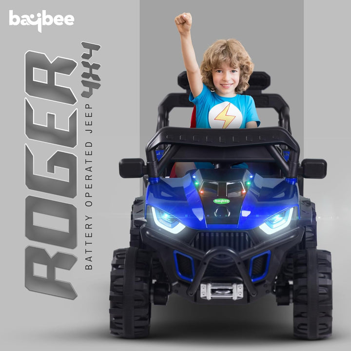 Baybee Roger Kids Battery Operated Jeep for Kids, Ride on Toy Kids Car with Remote Control, LED Light, Bluetooth & Music, Baby Big Electric Car Jeep, Rechargeable Battery Car for Kids to Drive 3 to 8 Years