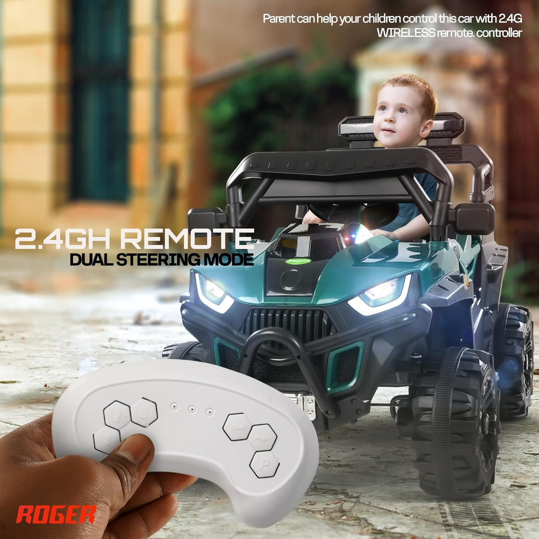 Roger Battery Operated Jeep for Kids with Remote Control, LED Light, Bluetooth & Music, Baby Electric Car Jeep, Rechargeable Car for Kids 3 to 8 Years