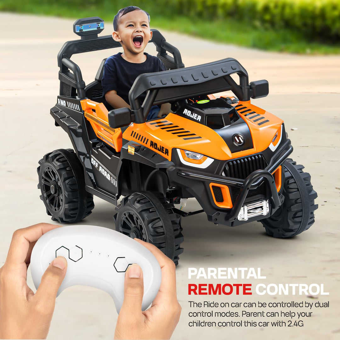 Roger Battery Operated Jeep for Kids with Remote Control, LED Light, Bluetooth & Music, Baby Electric Car Jeep, Rechargeable Car for Kids 3 to 8 Years