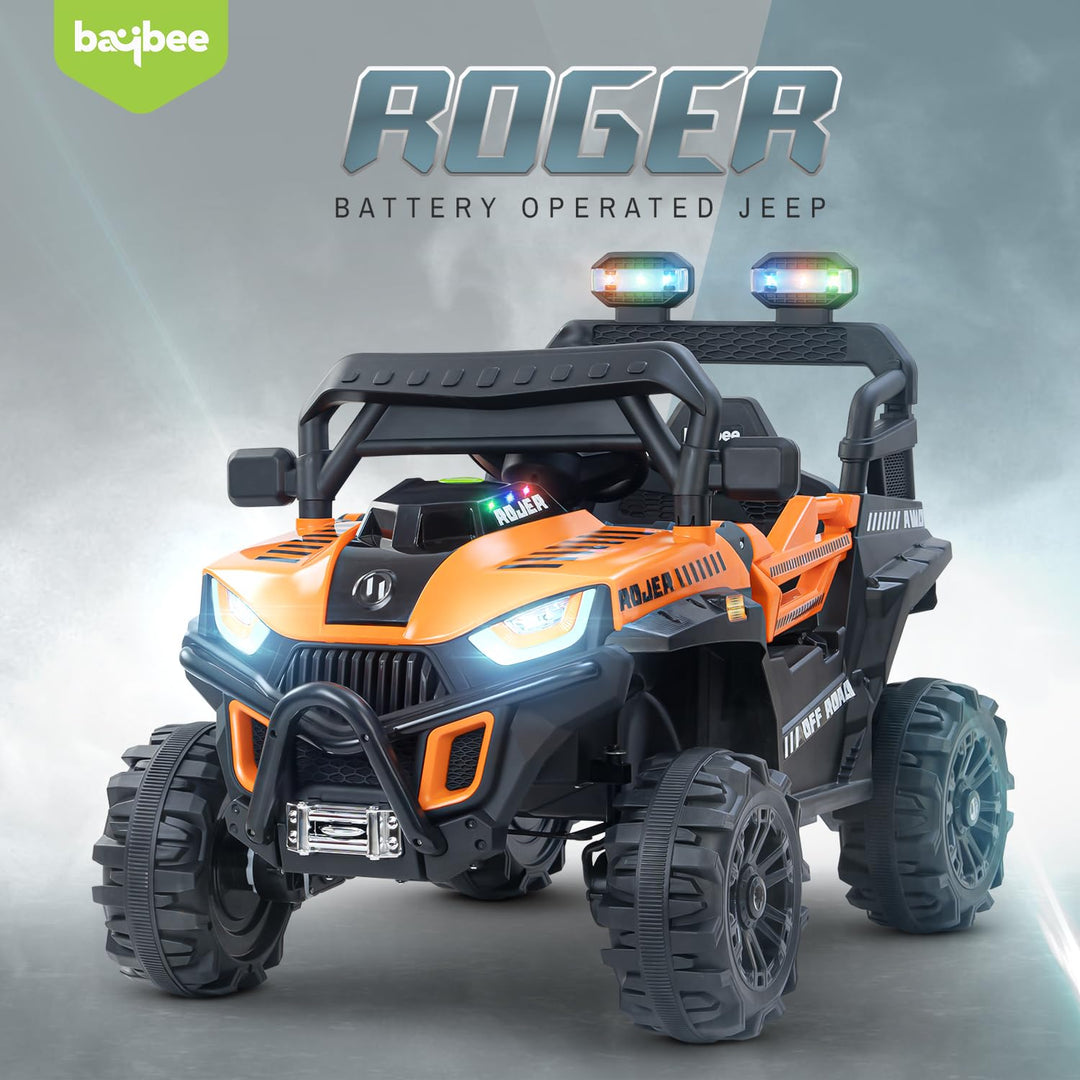 Roger Battery Operated Jeep for Kids with Remote Control, LED Light, Bluetooth & Music, Baby Electric Car Jeep, Rechargeable Car for Kids 3 to 8 Years