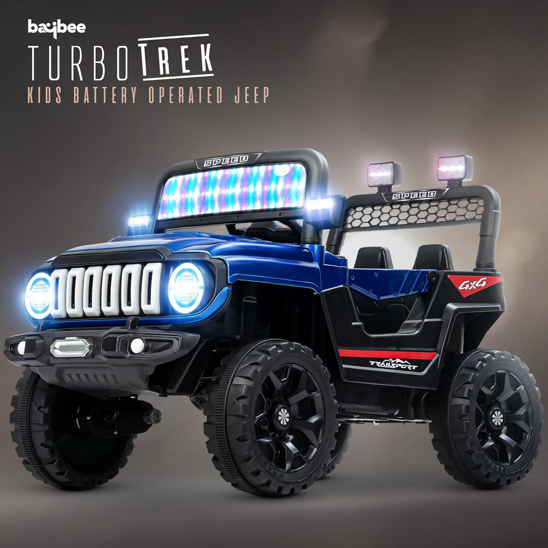 KIDZON Turbo Trek Battery Operated Jeep for Kids, Ride on Toy Baby Car with LED & RGB Light & Music, Rechargeable Electric Jeep, Big Battery Car for Kids to Drive 3 to 8 Years Boys Girls