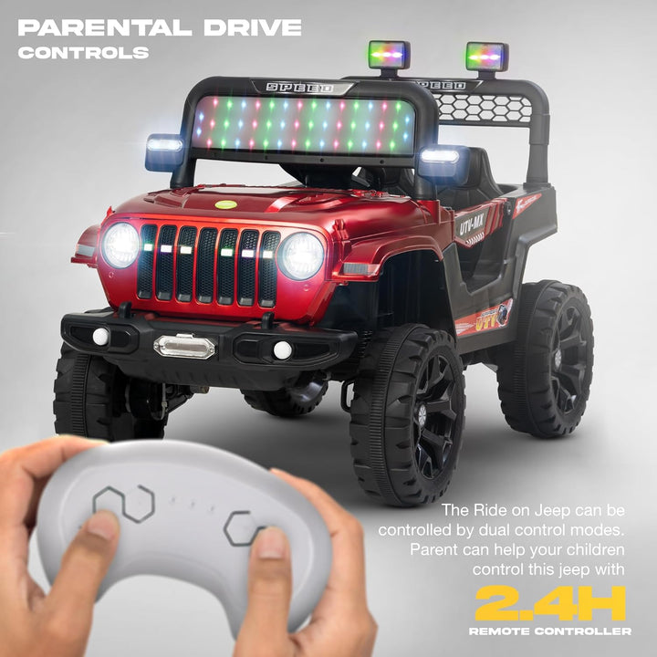 KIDZON Maxey 4x4 Battery Operated Jeep for Kids, Ride on Toy Rechargeable Baby Car with LED & RGB Light & Music, Kids Big Battery Car, Electric Jeep for Kids to Drive 3 to 8 Years Boys Girls